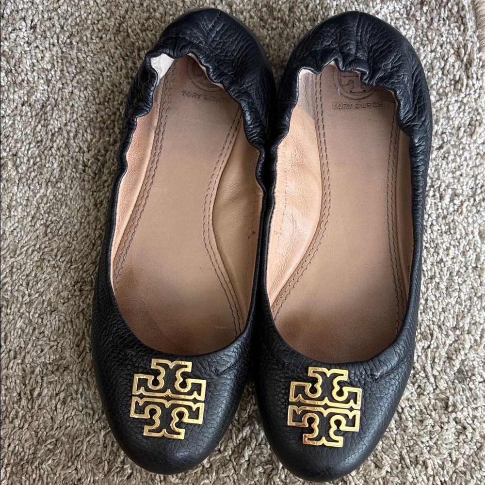 Tory birch ballet flats black gold size 7 1/2